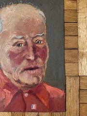 Vintage C.1940 Portrait Oil on Paper Man in Red Shirt Attr Jean Schweckler13x10