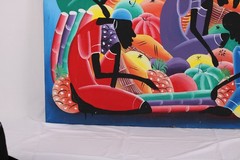 Vintage Haitian Folk Art Oil Painting On Canvas Signed 36″W x 28″H