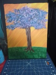 Puerto Rico Rican Borinquen Boricuas Purple Flamboyan Acrylic Paint 12×16
