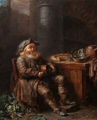 oil painting handpainted on canvas-An old man playing the vielle in an interior