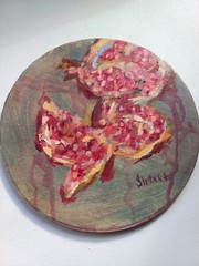 Original Painting Oil Pomegranate on tree Painting Fruit Still Life ,d 8 inch