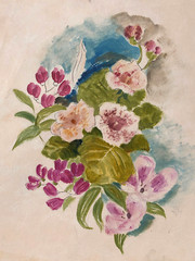 Pink Flowers 11 1/2″ x 9″ Oil Painting-1930s-Amalia Ludwig