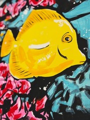Original Yellow Tang Coral Reef Pop Art Acrylic Painting – 11×14″ Media Paper