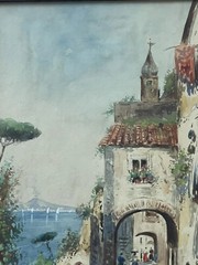 Antique Painting Impressionist Village Landscape 1910’s Vintage Italy De Fulvis