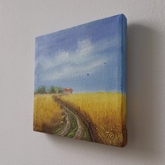Golden Wheat Field Original Oil Painting Country Landscape Farmhouse Wall Art
