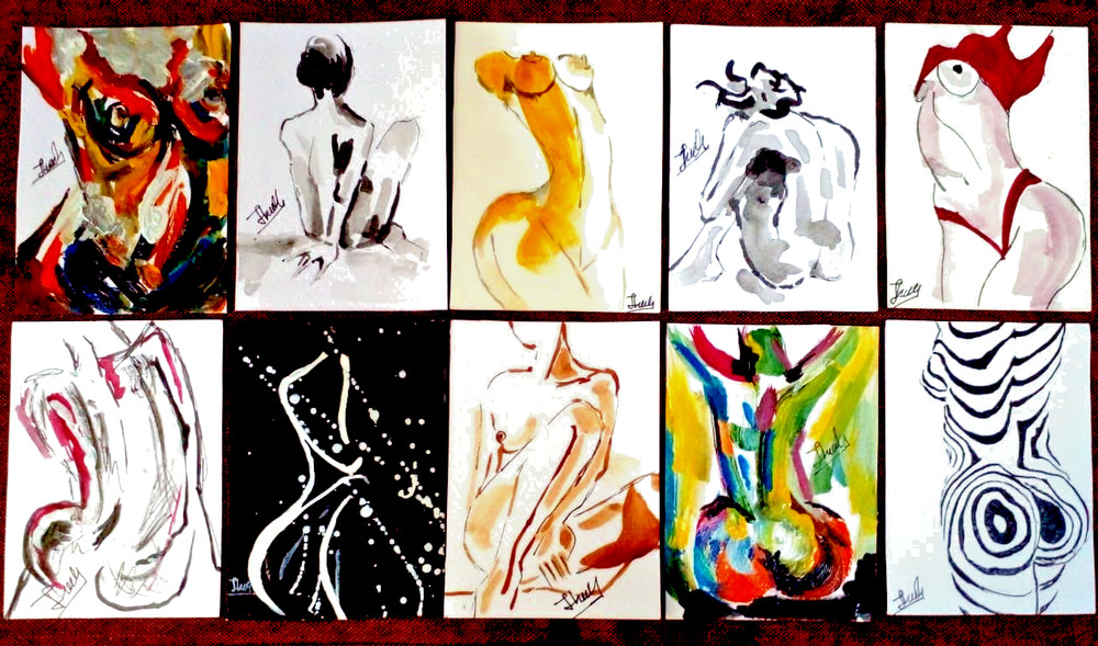 25 pcs ACEO ART Original Painting Women Card nude Lady Hand Painted SRI LANKA