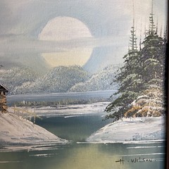 H Wilson Oil On Canvas WINTER MOON Painting Signed Framed 22×19 Listed Artist