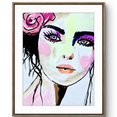 TITA PAINTZ Woman Pink Cheeks Expressionist Portrait Hand Painted Art