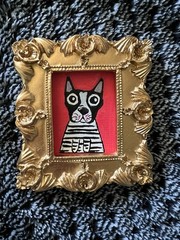 Boston Terrier Dog,cute,funny original miniature painting,small,mini