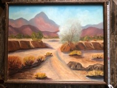 ORIGINAL VINTAGE SOUTHWESTERN USA DESERT LANDSCAPE PAINTING by BBRADFORD