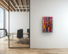 Original Abstract Painting Modern Pop Art Blue Yellow Green On Paper 8.25”x6”.