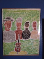 Four Brothers and A Bass Framed 11×14 Oil Pastel Painting by Andrew McQueen New