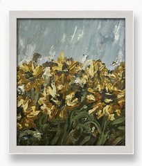 Impressionism Sunflowers Oil Painting Rustic Country Bedroom Framed Decor 7×8”