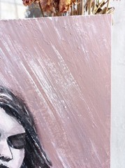 Warm Tones Portrait Original Painting Young Woman Closed Eyes Raining, 16×12