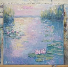 Sean Wu original oil painting, 12×12 on stretched canvas，lily pond