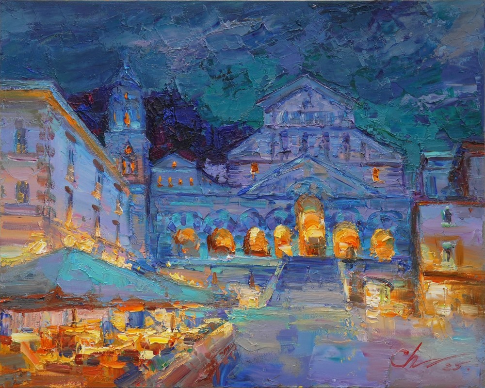 Amalfi Coast art Original painting IMPRESSIONISM Oil on panel by S Chernyakovsky
