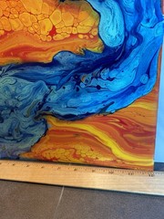 Abstract Wall Art Fluid Resin Vibrant Orange Blue Modern 12 X 12” Gift