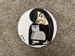 ORIGINAL OIL PAINTING WOMAN & CAT PORTRAIT ON STRETCH CANVAS SIGN 5.91×5.91