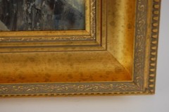 Vtg 80’s Framed Signed Burnett Oil Painting „Paris Cityscape Seine Scene“ 24X20