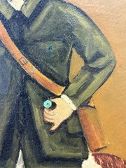 🔥 Vintage Mexican Folk Art Hunting DOG Boy RIFLE Portrait Oil Painting, LABIOS