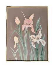 Signed J. Allen Floral Oil Painting on Canvas 40.5” 30.5” Mid Century Vintage