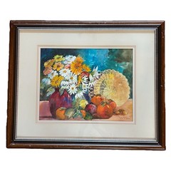 Original Watercolor Floral & Fruit Still-life Painting signed Don Mintiens