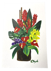 Hawaiian Floral Arrangement Painting Small Acrylic Art OOAK Orchid Anthurium Pic