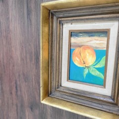 Vtg Original Still Life Oil Painting In Ornate Gilt Wood Frame Peach Signed OOAK