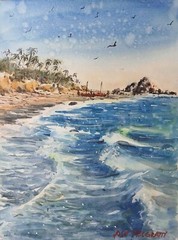 Original Watercolor Painting „Fishing boats on the Beach 9″ X 12“ NOT A PRINT