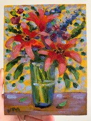 Abstract Flowers Original Oil Painting Floral Impressionist Bouquet Signed Art