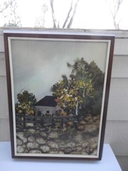R.VILLEGAS MID CENTURY MODERN ORIGINAL OIL PAINTING IN HEAVY WOODEN FRAME 27,5″