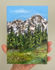 Mountains Oil Painting Original Mount Rainier National Park Small Wall Art 5″x7″