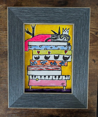 Black Cat Original Painting Collectible Abstract Folk Art By Samantha McLean