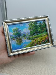 Summer River Original Oil Painting 6×4 Framed Signed Lake Landscape Nature Art