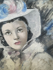 French Modernism Oil Painting Portrait Scarlett O’Hara Signed Joumard 1950s