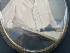 Antique Miniature Portrait of a Lady with Bronze Frame, Signed