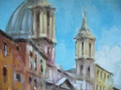 VINTAGE ROME ITALY ITALIAN OIL PAINTING, TREVI FOUNTAIN Signed OIL IMPRESSIONISM