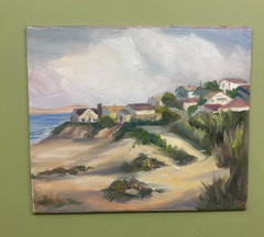 12 x 10 acrylic painting of houses on on the shore canvas on hardboard unframed