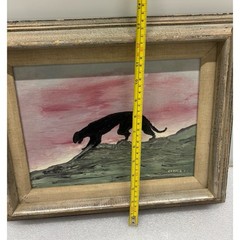 MCM Minimalist Panther Oil Painting on Canvas with Wood/ Linen Frame