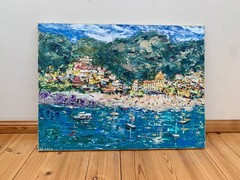 Positano Amalfi Italy Coastal Oil Painting on Canvas Seascape Painting