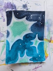 Original ACEO night sky with stars blue and teal 2.5 by 3.5 inches 3 in series