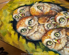 Original Cute Owlets Oil Painting, Small Birds Portrait Animals Impasto Wall Art
