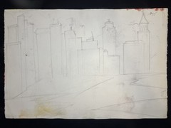 Abstract Cityscape–Charlotte Hoffman–Medium Size Watercolor–Mid 20th NY Artist