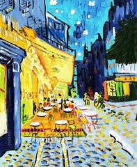 8×10-Stretched – Café by Van Gogh- Oil Painting on Canvas–(Not Framed)