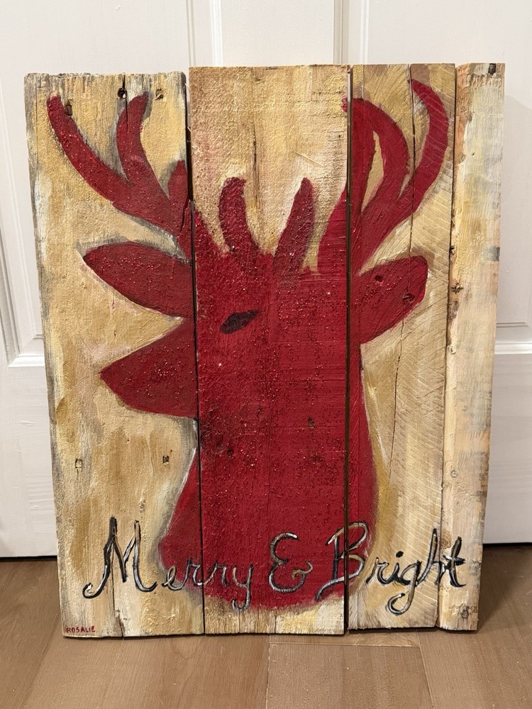 Reindeer Christmas Hand Paint Acrylic Art Painting On Wood By Rosalie Dela Rosa