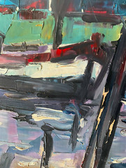 Oil Painting Signed W. Por ? Fishing Boat IN Port Expressive Colors
