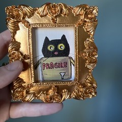 Black Cat,kitty ,cute,funny original miniature painting,small,mini