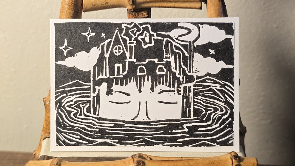 ACEO Original Woman Linocut Stamp 2.5×3.5