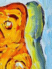 Gummy Bear Yellow Oil Painting 10×15 cm Pastose Technique Painting on Canvas Fabric