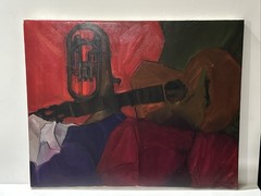 Mid Century Painting Musical Instruments Cubist Cubism Abstract Modernism Signed